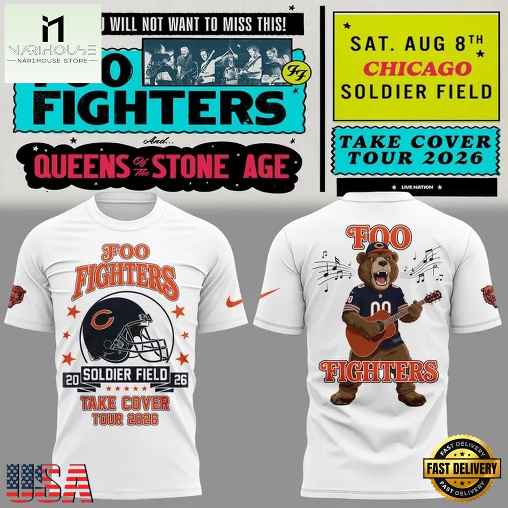Foo Fighters x Chicago Bears Take Cover Tour 2026 3D Shirt , Music Fans 3D T Shirt Foo Fighters x Chicago Bears Take Cover Tour 2026 3D Shirt , Music Fans 3D T Shirt
