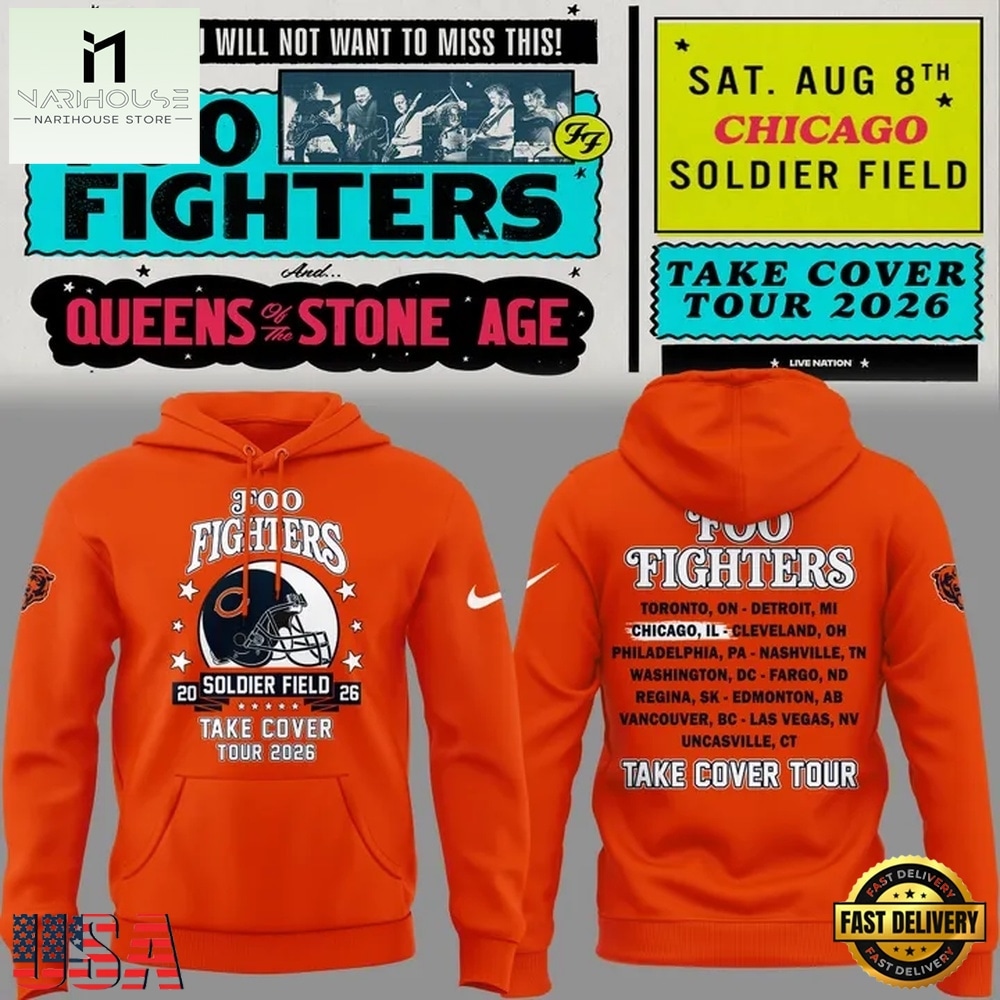 Foo Fighters x Chicago Bears Take Cover Tour 2026 New Design 3D Hoodie , Music Fans 3D T Shirt Foo Fighters x Chicago Bears Take Cover Tour 2026 New Design 3D Hoodie , Music Fans 3D T Shirt