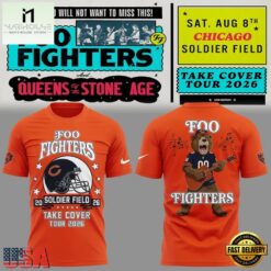 Foo Fighters x Chicago Bears Take Cover Tour 2026 New Design 3D Shirt , Music Fans 3D T Shirt Foo Fighters X Chicago Bears Take Cover Tour 2026 New Design 3D Shirt