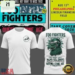 Foo Fighters x Philadelphia Eagles Take Cover Tour 2026 New 3D Shirt , Popular 3D Music Tee Foo Fighters X Philadelphia Eagles Take Cover Tour 2026 New 3D Shirt
