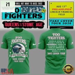 Foo Fighters x Philadelphia Eagles Take Cover Tour 2026 T Shirt , Popular 3D Music Tee Foo Fighters X Philadelphia Eagles Take Cover Tour 2026 T Shirt