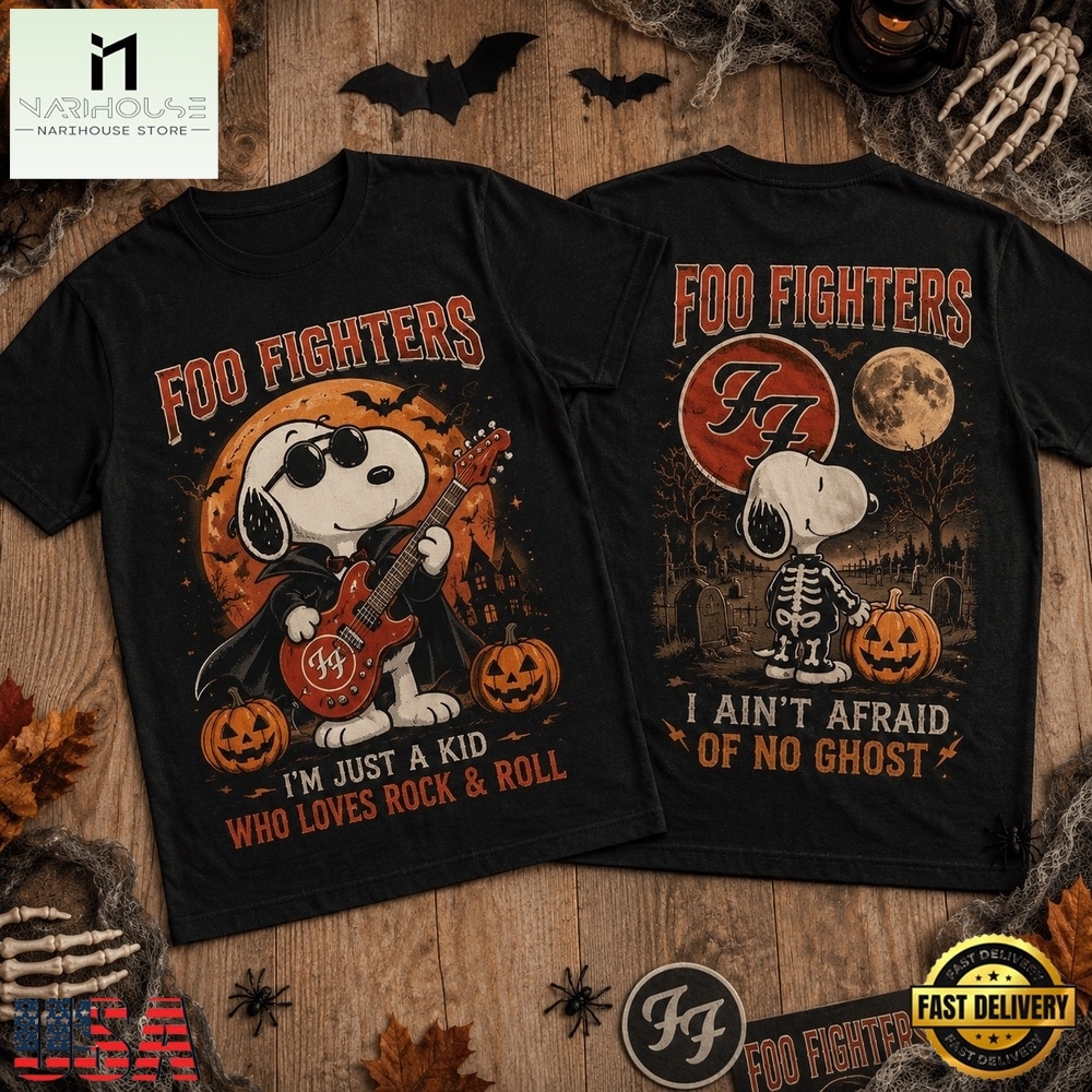 Foo Fighters x Snoopy Rock the Haunted Night 3D Shirt , Popular 3D Music Tee Foo Fighters x Snoopy Rock the Haunted Night 3D Shirt , Popular 3D Music Tee
