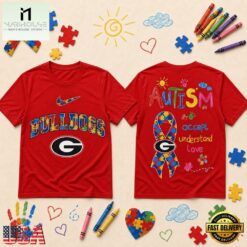 Georgia Bulldogs NCAA Autism Awareness Puzzle Ribbon T Shirt , NCAA College 3D Shirt Georgia Bulldogs Ncaa Autism Awareness Puzzle Ribbon T Shirt