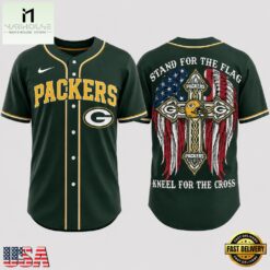 Green Bay Packers NFL Stand For The Flag Kneel For The Cross Baseball Jersey Shirt , NFL Game Day Jersey Green Bay Packers Nfl Stand For The Flag Kneel For The Cross Baseball Jersey Shirt