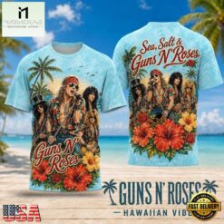 Guns N' Roses Tropical Palm Hibiscus Hawaiian 2026 3D Shirt , Popular 3D Music Tee Guns N Roses Tropical Palm Hibiscus Hawaiian 2026 3D Shirt