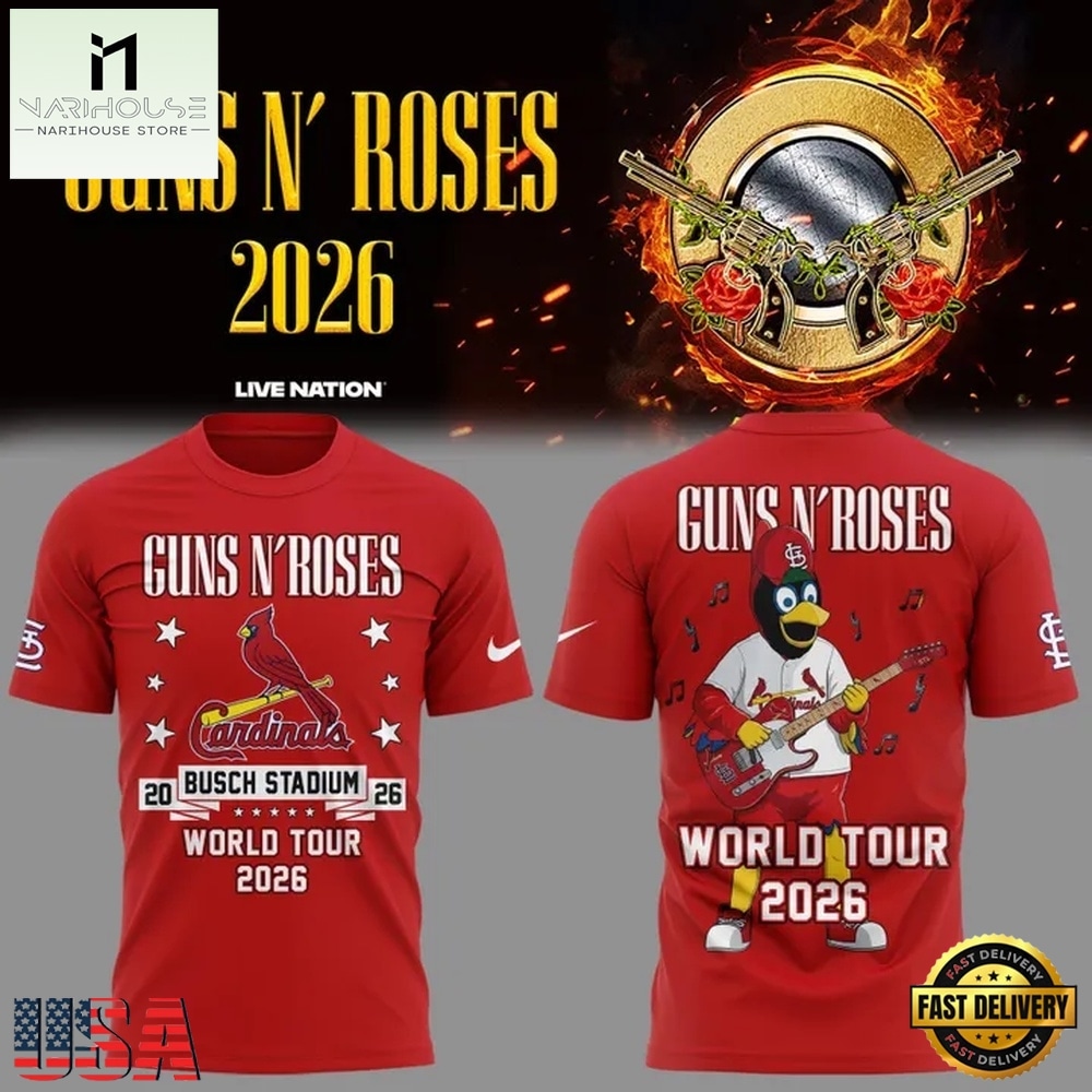 Guns N' Roses x St. Louis Cardinals World Tour 2026 Mascot New 3D Shirt , Popular 3D Music Tee Guns N' Roses x St. Louis Cardinals World Tour 2026 Mascot New 3D Shirt , Popular 3D Music Tee