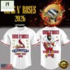 Guns N' Roses x St. Louis Cardinals World Tour 2026 Mascot White Deisgn Baseball Jersey, Concert Baseball Jersey Guns N Roses X ST Louis Cardinals World Tour 2026 Mascot White Deisgn Baseball Jersey
