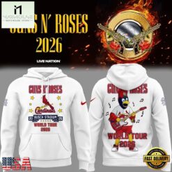 Guns N' Roses x St. Louis Cardinals World Tour 2026 Mascot White Deisgn Hoodie, Popular 3D Music Tee Guns N Roses X ST Louis Cardinals World Tour 2026 Mascot White Deisgn Hoodie