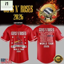 Guns N' Roses x St. Louis Cardinals World Tour 2026 Red Baseball Jersey, Concert Baseball Jersey Guns N Roses X ST Louis Cardinals World Tour 2026 Red Baseball Jersey