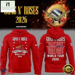 Guns N' Roses x St. Louis Cardinals World Tour 2026 Red Hoodie, Popular 3D Music Tee Guns N Roses X ST Louis Cardinals World Tour 2026 Red Hoodie