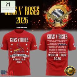 Guns N' Roses x St. Louis Cardinals World Tour 2026 Red T Shirt, Popular 3D Music Tee Guns N Roses X ST Louis Cardinals World Tour 2026 Red T Shirt