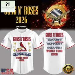 Guns N' Roses x St. Louis Cardinals World Tour 2026 White Baseball Jersey, Concert Baseball Jersey Guns N Roses X ST Louis Cardinals World Tour 2026 White Baseball Jersey