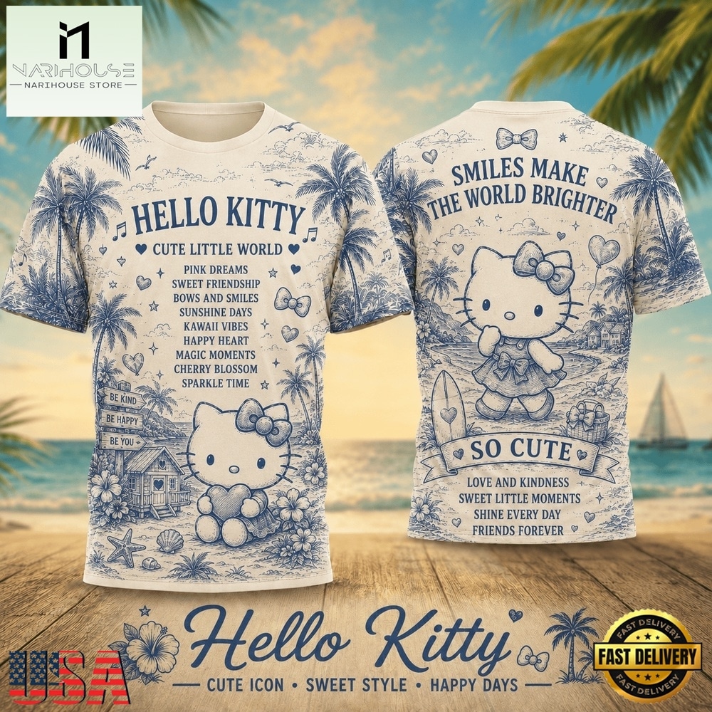 Hello Kitty Blue Palm Trees Vintage Storybook 2026 Vintage 3D Shirt , Popular 3D Music Tee Hello Kitty Blue Palm Trees Vintage Storybook 2026 Vintage 3D Shirt , Popular 3D Music Tee