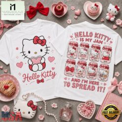 Hello Kitty Is My Jam Cute Pink Front and Back T Shirt, Popular 3D Music Tee Hello Kitty IS MY Jam Cute Pink Front And Back T Shirt