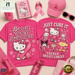 Hello Kitty Just Cure It Breast Cancer Awareness T Shirt, Popular 3D Music Tee Hello Kitty Just Cure IT Breast Cancer Awareness T Shirt