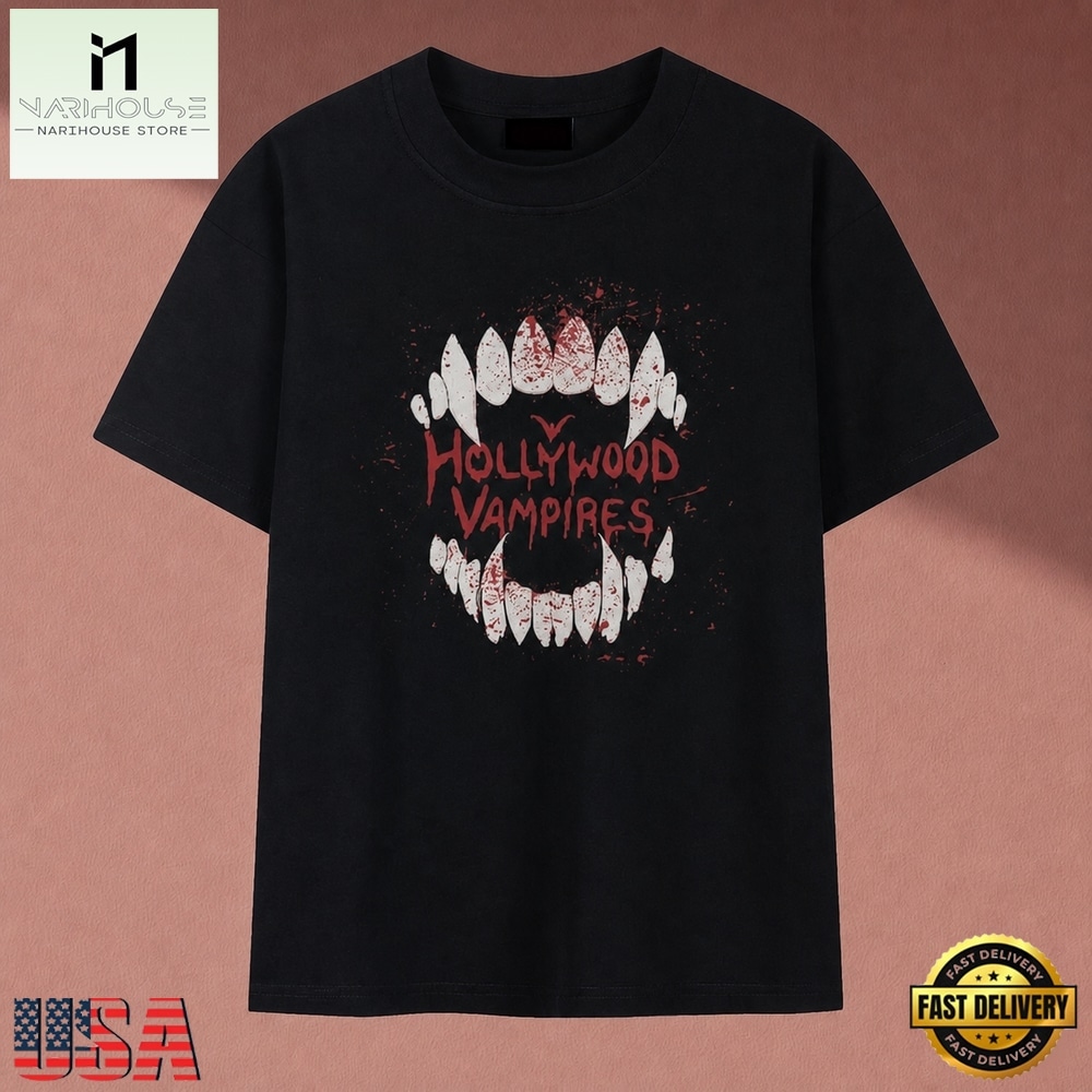 Hollywood Vampires Bloody Fangs Graphic Logo Rock T Shirt, Music Fan 2D Shirt Hollywood Vampires Bloody Fangs Graphic Logo Rock T Shirt, Music Fan 2D Shirt