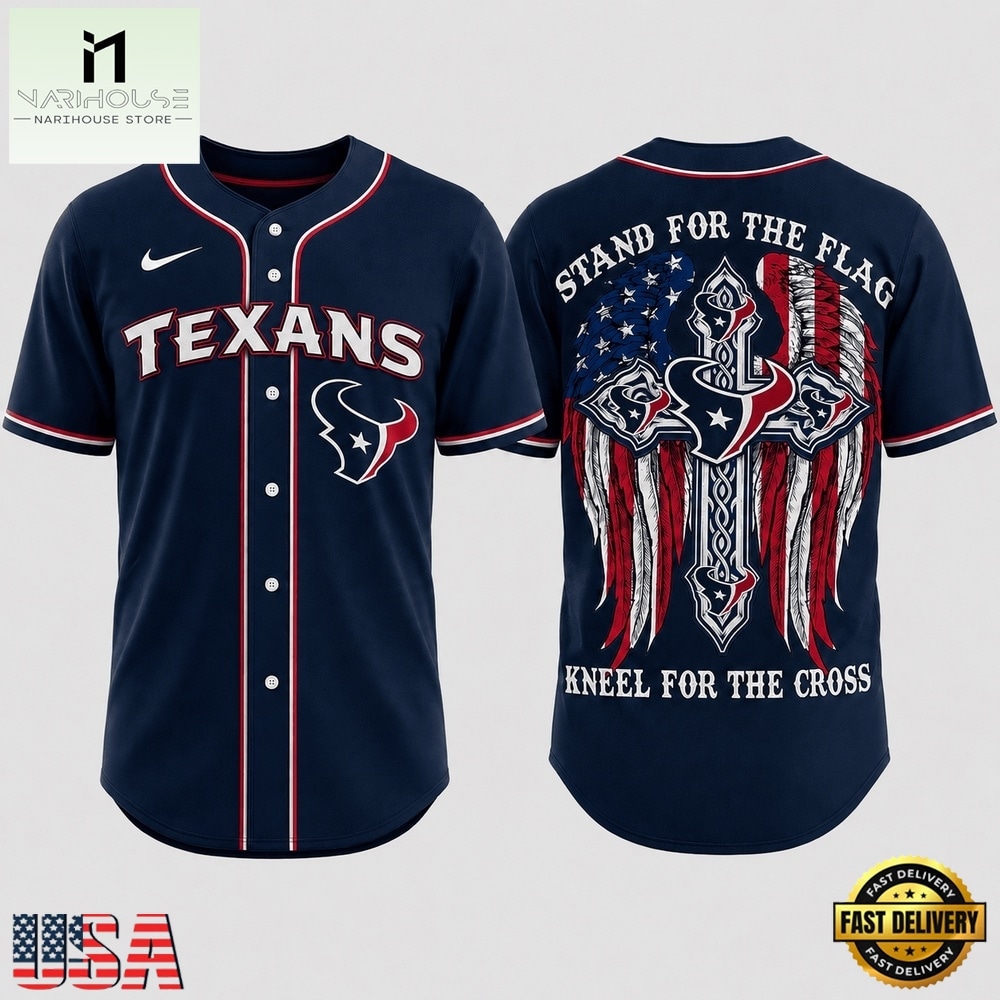 Houston Texans NFL Stand For The Flag Kneel For The Cross Baseball Jersey Shirt , NFL Game Day Jersey Houston Texans NFL Stand For The Flag Kneel For The Cross Baseball Jersey Shirt , NFL Game Day Jersey