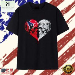 Houston Texans x San Antonio Spurs skulls face to face heart shape distressed T Shirt , Stylish 2D Graphic Shirt Houston Texans X San Antonio Spurs Skulls Face TO Face Heart Shape Distressed T Shirt