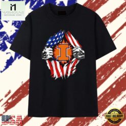 Illinois Fighting Illini American flag chest rip T Shirt, Stylish 2D Graphic Shirt Illinois Fighting Illini American Flag Chest Rip T Shirt