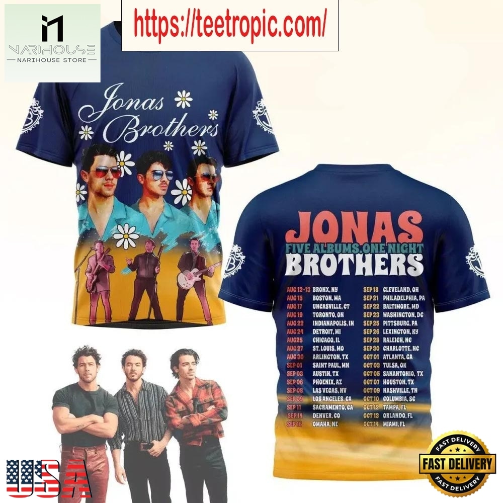 Jonas Brothers Five Albums One Night 3D T Shirt , Popular 3D Music Tee Jonas Brothers Five Albums One Night 3D T Shirt , Popular 3D Music Tee
