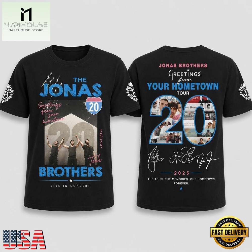 Jonas Brothers Greetings from Your Hometown Tour Black 3D Shirt , Popular 3D Music Tee Jonas Brothers Greetings from Your Hometown Tour Black 3D Shirt , Popular 3D Music Tee