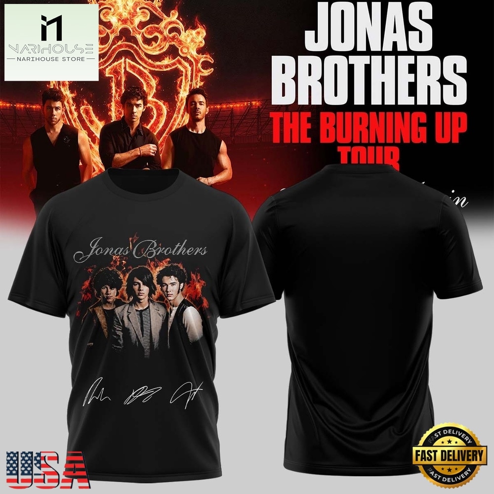Jonas Brothers The Burning Up Tour 2026 Signature Black T Shirt, Popular 3D Music Tee Jonas Brothers The Burning Up Tour 2026 Signature Black T Shirt, Popular 3D Music Tee