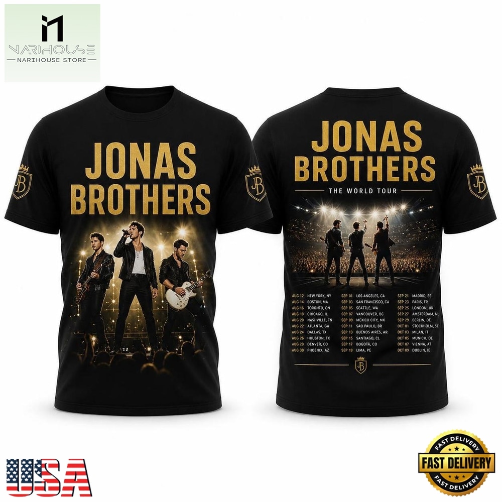 Jonas Brothers The World Tour Celebration Five Albums 3D T Shirt , Popular 3D Music Tee Jonas Brothers The World Tour Celebration Five Albums 3D T Shirt , Popular 3D Music Tee
