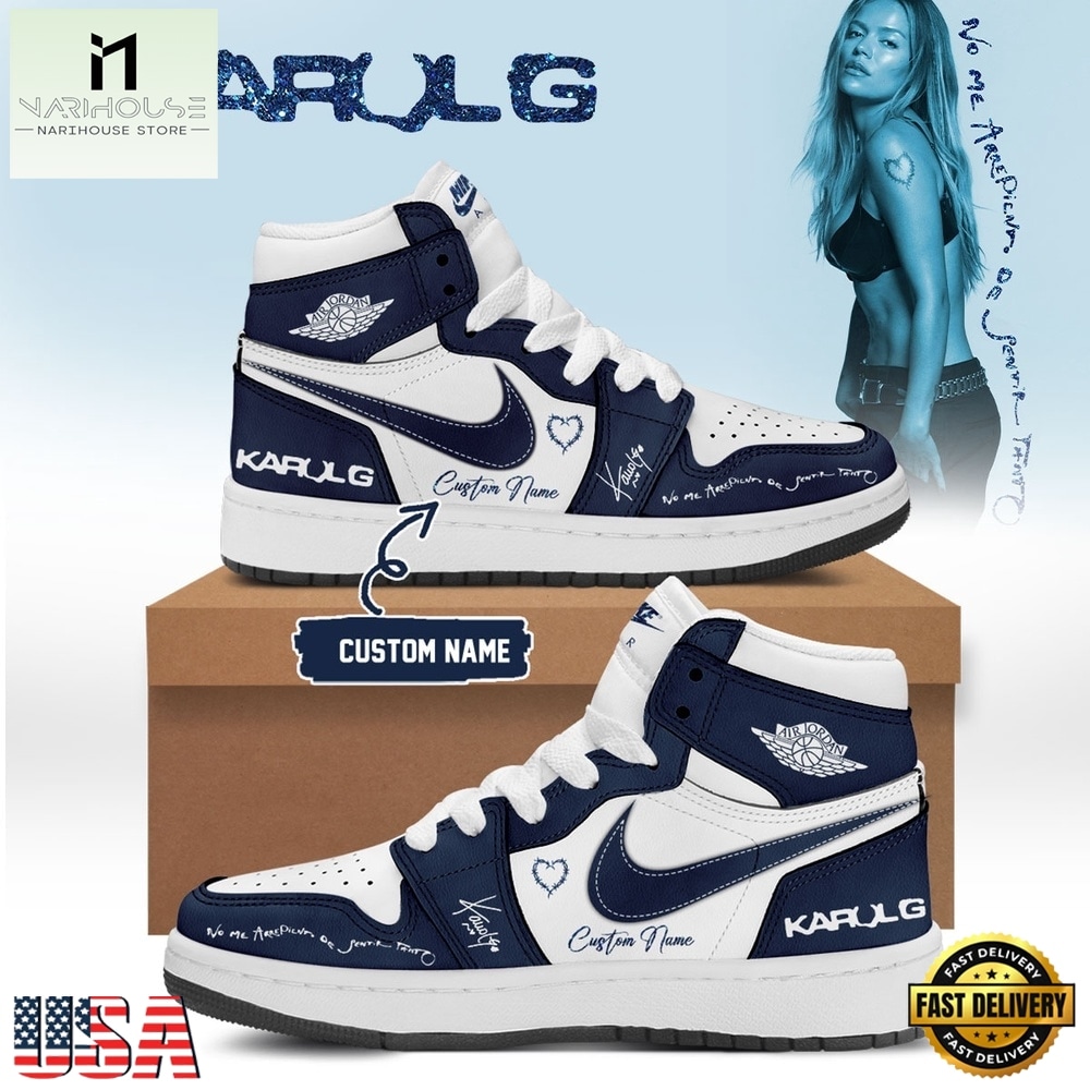 KaRol G Album NO ME ARREPIENTO DE SENTIR TANTO Custom Blue Air Jordan 1 Shoes KaRol G Album NO ME ARREPIENTO DE SENTIR TANTO Custom Blue Air Jordan 1 Shoes