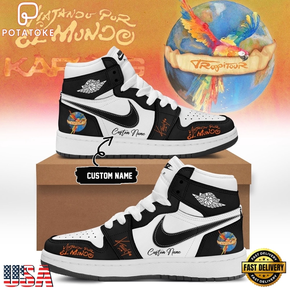 Karol G VIAJANDO POR EL MUNDO TROPITOUR Signed 2026 Black Air Jordan 1 Shoes Karol G VIAJANDO POR EL MUNDO TROPITOUR Signed 2026 Black Air Jordan 1 Shoes