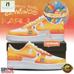 Karol G VIAJANDO POR EL MUNDO TROPITOUR Signed 2026 Orange Air Force 1 Shoes , Music Artist AF1 Shoes Karol G Viajando Por EL Mundo Tropitour Signed 2026 Orange Air Force 1 Shoes