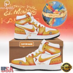 Karol G VIAJANDO POR EL MUNDO TROPITOUR Signed 2026 Orange Air Jordan 1 Shoes