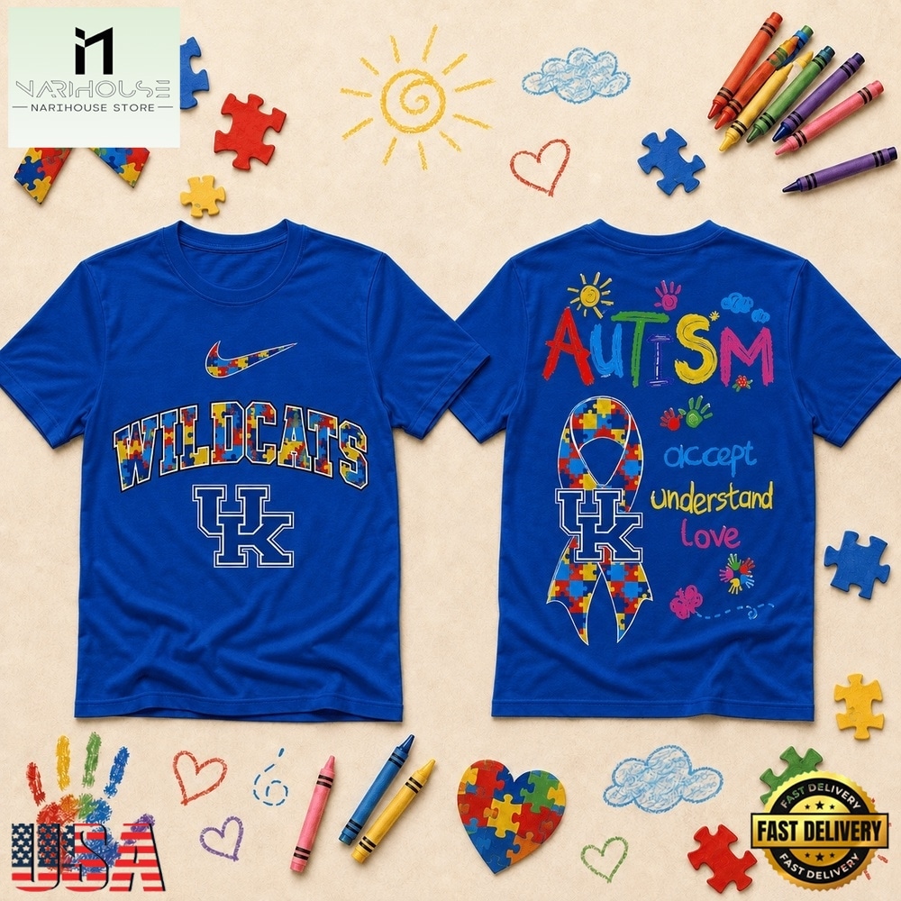 Kentucky Wildcats NCAA Autism Awareness Puzzle Ribbon T Shirt , NCAA College 3D Shirt Kentucky Wildcats NCAA Autism Awareness Puzzle Ribbon T Shirt , NCAA College 3D Shirt