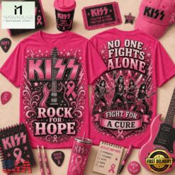Kiss Band No One Fights Alone Rock For Hope Breast Cancer Awareness T Shirt, Popular 3D Music Tee Kiss Band NO One Fights Alone Rock For Hope Breast Cancer Awareness T Shirt