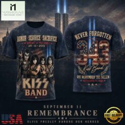 KISS Band Tribute with 911 Remembrance and 343 Fallen Heroes Print T Shirt, Popular 3D Music Tee Kiss Band Tribute With 911 Remembrance And 343 Fallen Heroes Print T Shirt