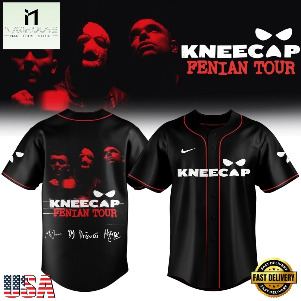 KNEECAP FENIAN TOUR Limited Edition Signature 2026 Baseball Jersey , Concert Baseball Jersey KNEECAP FENIAN TOUR Limited Edition Signature 2026 Baseball Jersey , Concert Baseball Jersey