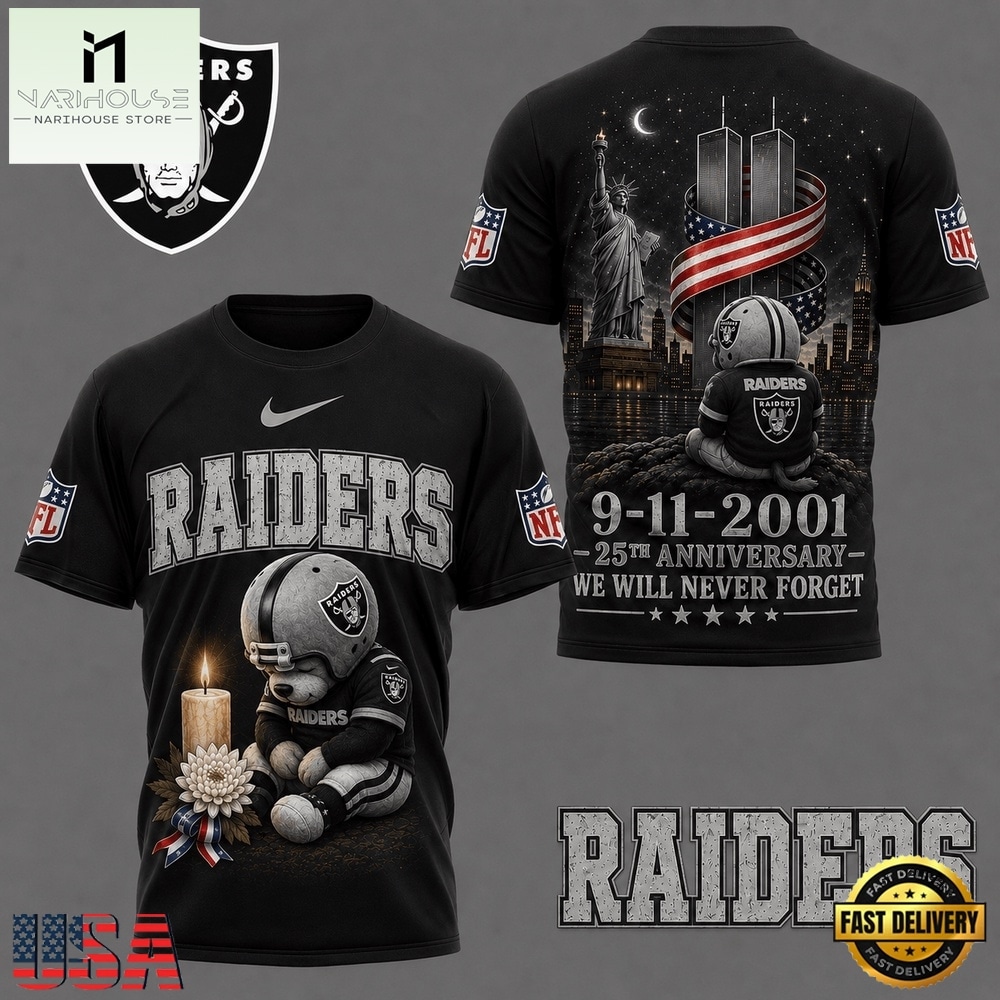 Las Vegas Raiders NFL 9 11 25th Anniversary Never Forget Memorial 3D T Shirt, NFL Sporty Shirt Las Vegas Raiders NFL 9 11 25th Anniversary Never Forget Memorial 3D T Shirt, NFL Sporty Shirt