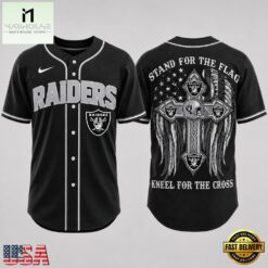 Las Vegas Raiders NFL Stand For The Flag Kneel For The Cross Baseball Jersey Shirt , NFL Game Day Jersey Las Vegas Raiders Nfl Stand For The Flag Kneel For The Cross Baseball Jersey Shirt