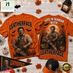 Life Is Scarier With Leatherface Halloween 2026 3D Shirt , Music Fans 3D T Shirt Life IS Scarier With Leatherface Halloween 2026 3D Shirt