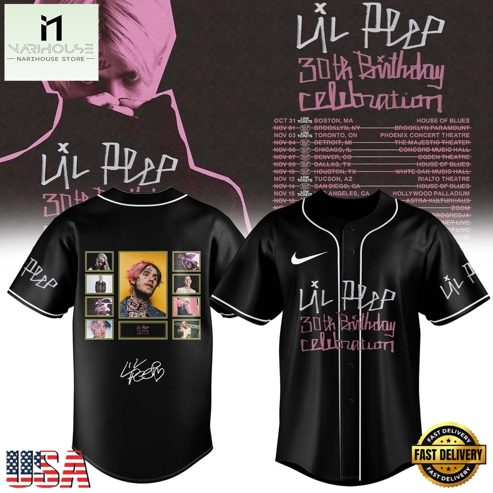 Lil Peep 30th Birthday Celebration Graphic Signature Baseball Jersey, Concert Baseball Jersey Lil Peep 30th Birthday Celebration Graphic Signature Baseball Jersey, Concert Baseball Jersey