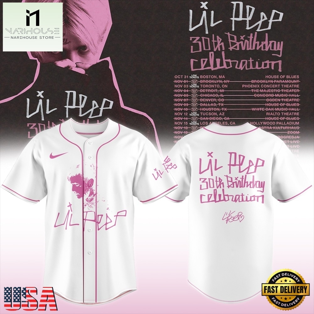 Lil Peep 30th Birthday Celebration Limited Edition Signature White Baseball Jersey, Concert Baseball Jersey Lil Peep 30th Birthday Celebration Limited Edition Signature White Baseball Jersey, Concert Baseball Jersey