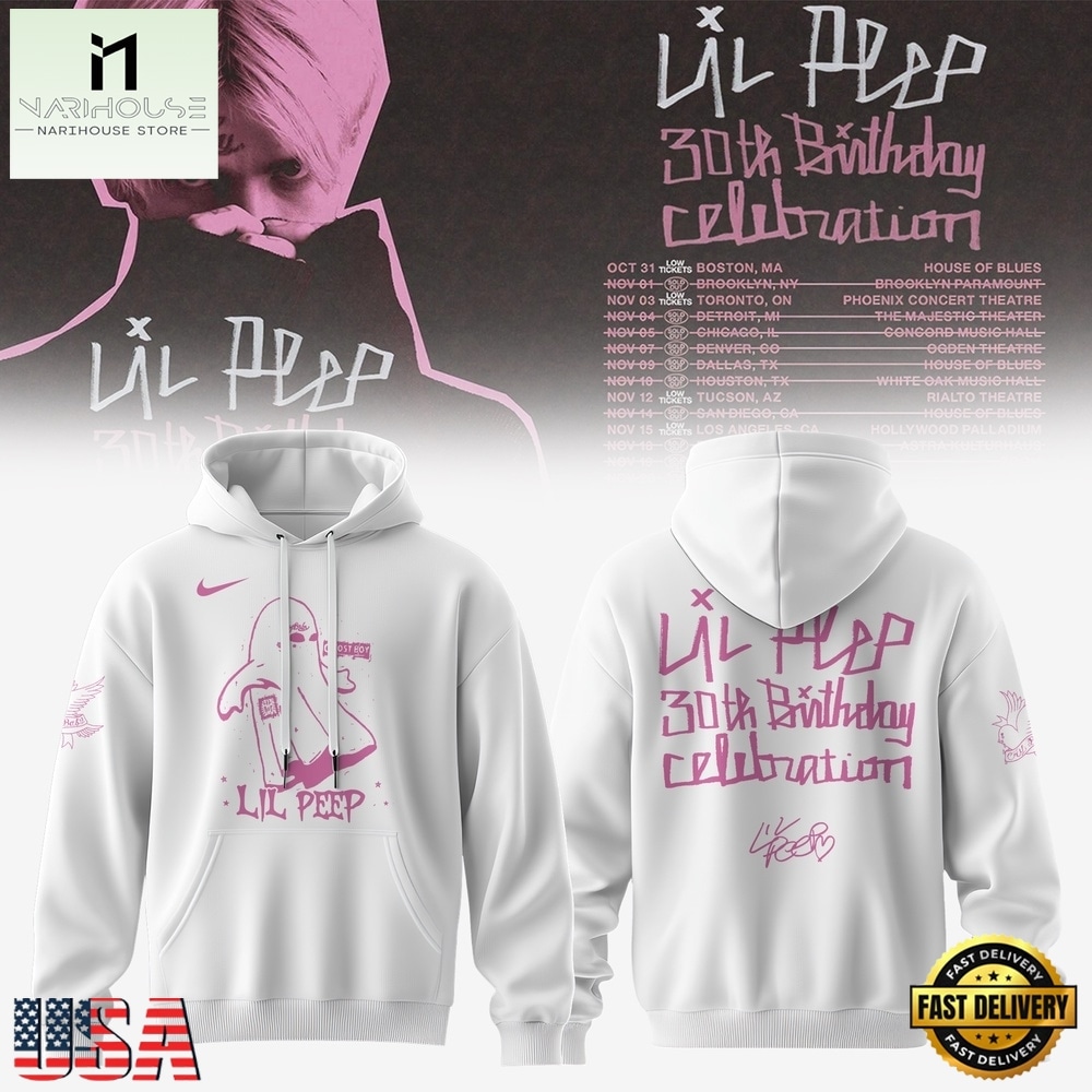 Lil Peep 30th Birthday Celebration Limited Edition Signature White Hoodie, Popular 3D Music Tee Lil Peep 30th Birthday Celebration Limited Edition Signature White Hoodie, Popular 3D Music Tee