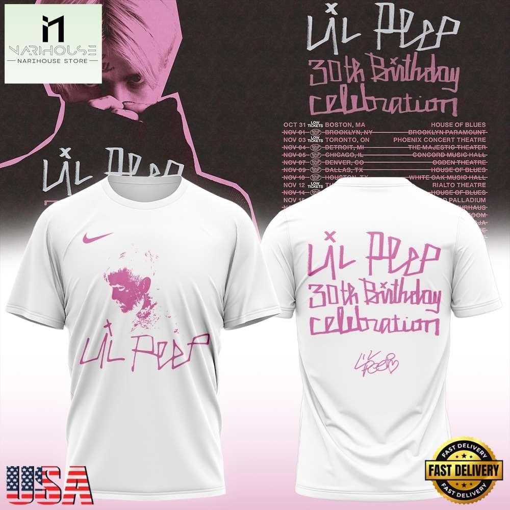 Lil Peep 30th Birthday Celebration Limited Edition Signature White T Shirt, Popular 3D Music Tee Lil Peep 30th Birthday Celebration Limited Edition Signature White T Shirt, Popular 3D Music Tee