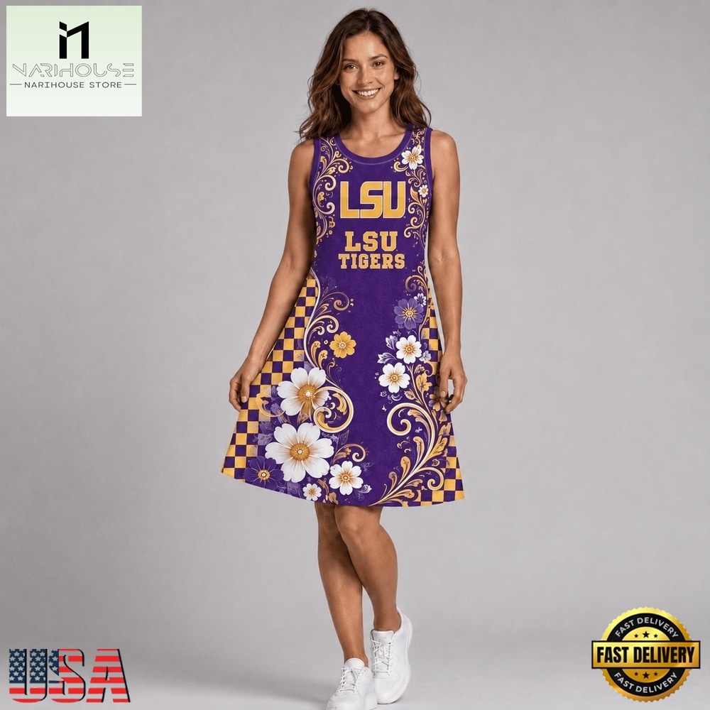 LSU Tigers NCAA Sporty Floral Elegance Women’s Sleeveless Dress, NCAA Women Team Dress LSU Tigers NCAA Sporty Floral Elegance Women’s Sleeveless Dress, NCAA Women Team Dress