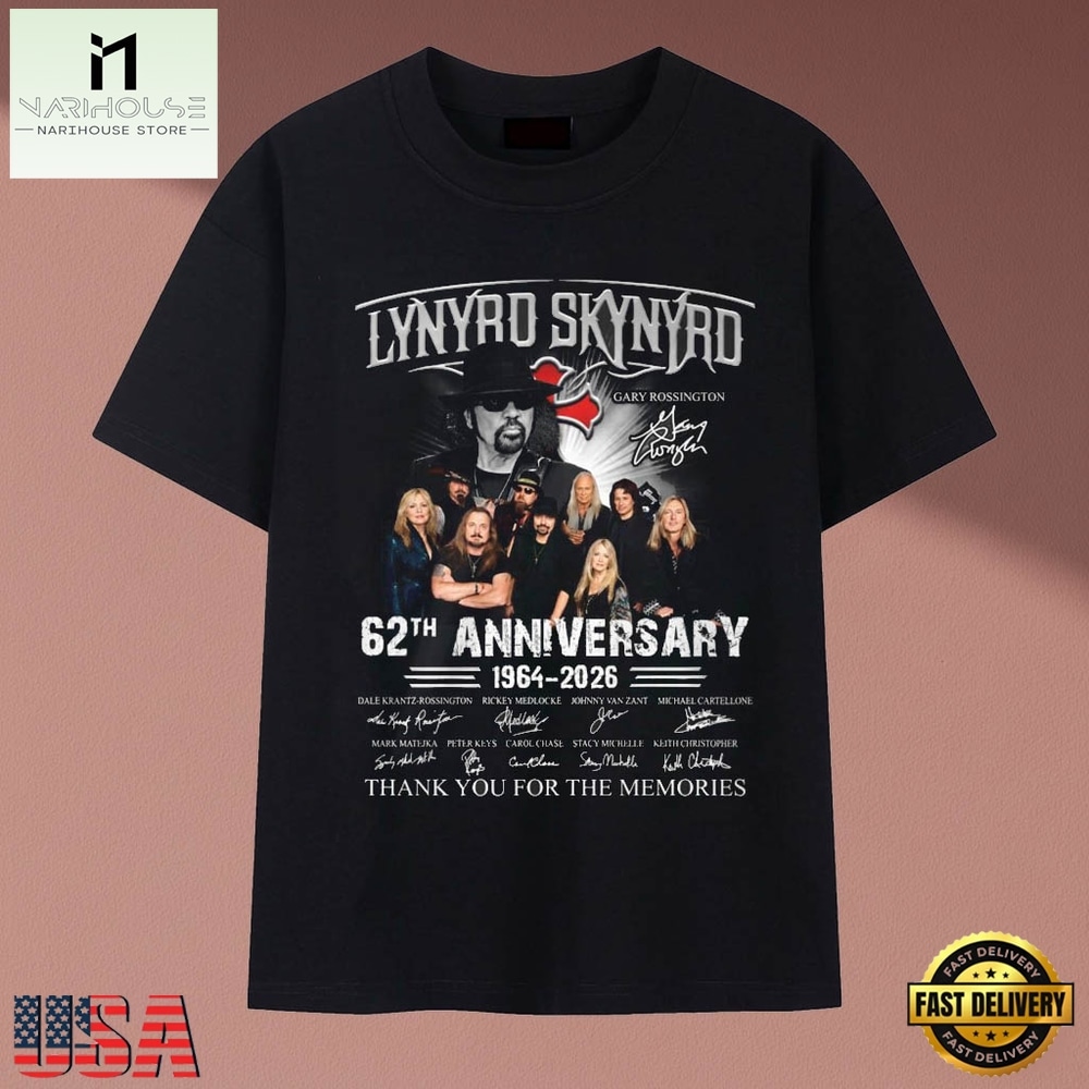 Lynyrd Skynyrd 62th Anniversary 1964 2026 Band Signatures T Shirt, Music Fan 2D Shirt Lynyrd Skynyrd 62th Anniversary 1964 2026 Band Signatures T Shirt, Music Fan 2D Shirt