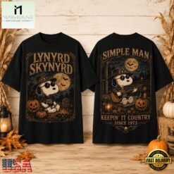 Lynyrd Skynyrd x Snoopy Halloween Simple Man Keepin 3D Shirt , Popular 3D Music Tee Lynyrd Skynyrd X Snoopy Halloween Simple Man Keepin 3D Shirt