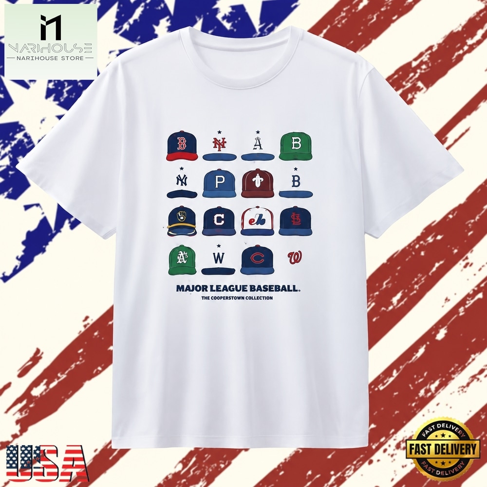 Major League Baseball The Cooperstown Collection Vintage Cap Collage T Shirt , Stylish 2D Graphic Shirt Major League Baseball The Cooperstown Collection Vintage Cap Collage T Shirt , Stylish 2D Graphic Shirt