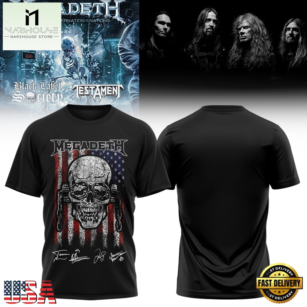 Megadeth Rock Band 2026 Signed Ameica Flag T Shirt , Popular 3D Music Tee Megadeth Rock Band 2026 Signed Ameica Flag T Shirt , Popular 3D Music Tee
