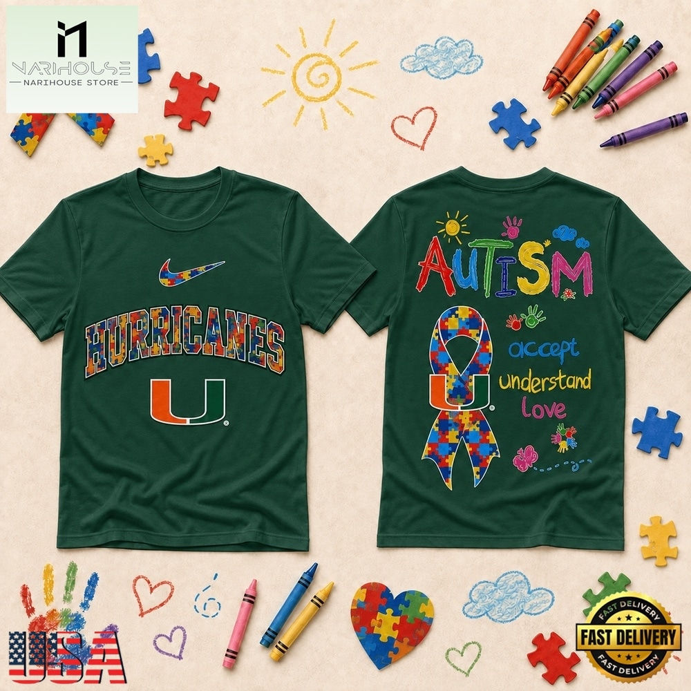 Miami Hurricanes NCAA Autism Awareness Puzzle Ribbon T Shirt , NCAA College 3D Shirt Miami Hurricanes NCAA Autism Awareness Puzzle Ribbon T Shirt , NCAA College 3D Shirt