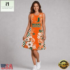 Miami Hurricanes NCAA Sporty Floral Elegance Women’s Sleeveless Dress, NCAA Women Team Dress Miami Hurricanes Ncaa Sporty Floral Elegance Women S Sleeveless Dress