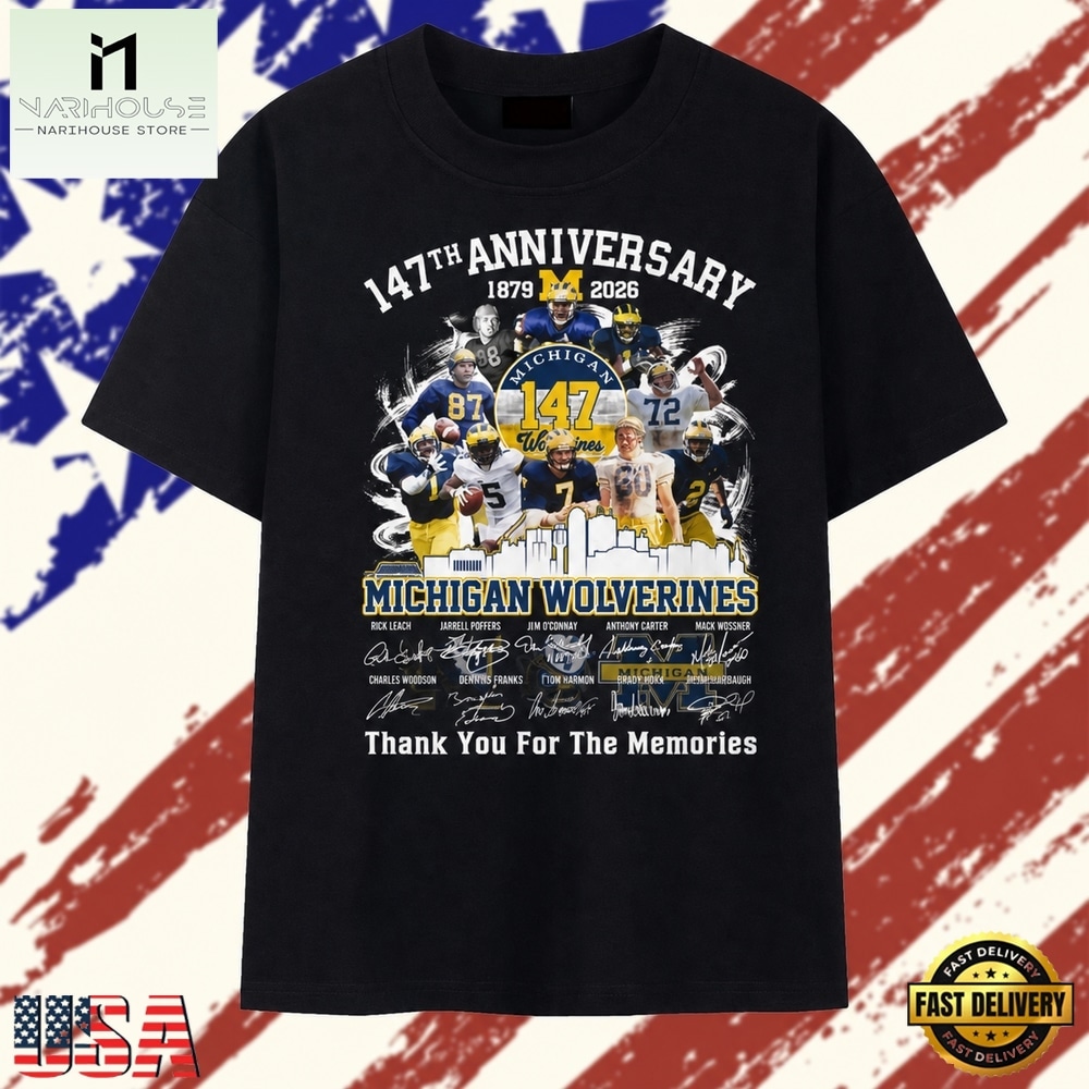 Michigan Wolverines Football 147th Anniversary 1879 2026 Legends Signatures T Shirt, Stylish 2D Graphic Shirt Michigan Wolverines Football 147th Anniversary 1879 2026 Legends Signatures T Shirt, Stylish 2D Graphic Shirt